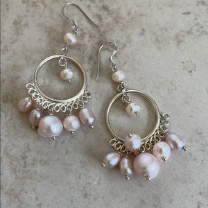 Pearl hoop dangle earrings